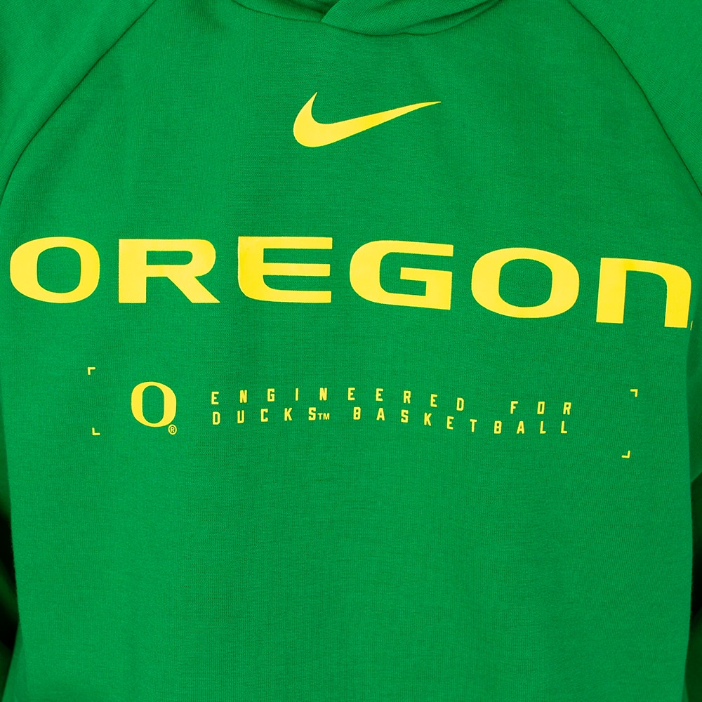 Classic Oregon O, Nike, Green, Hoodie, Polyester Blend, Men, Basketball, Fleece, Practice, Courtside, Pullover, Sweatshirt, 945441